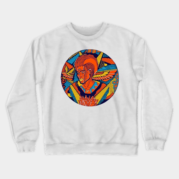 Orange Blue Wise Afro King Crewneck Sweatshirt by kenallouis